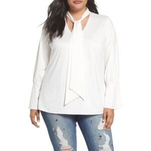 Melissa McCarthy Seven7 Tie Neck Top Off White Size 2X